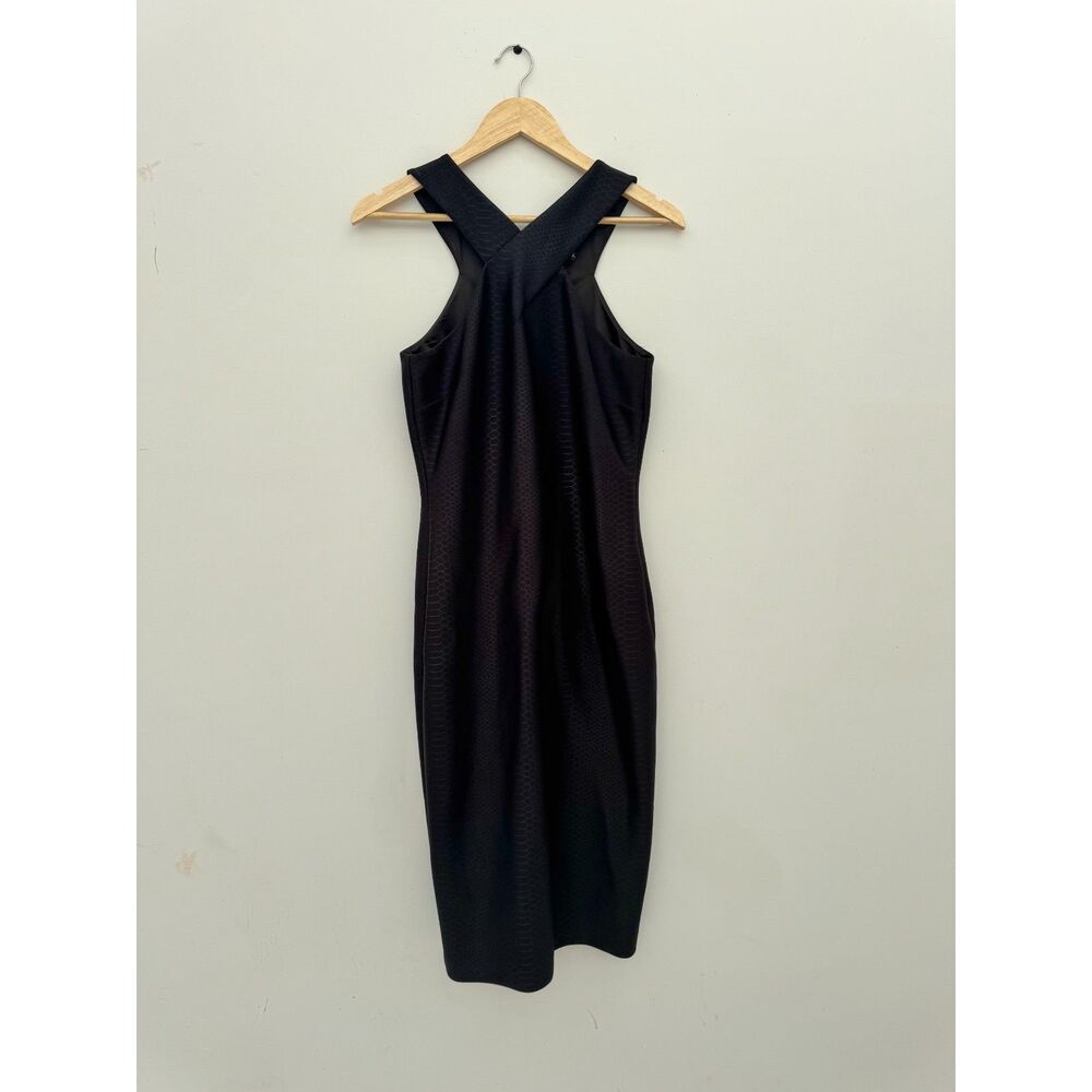 Ted Baker Black Snake Embossed Cross-Front Bodycon Midi Dress Sz 3